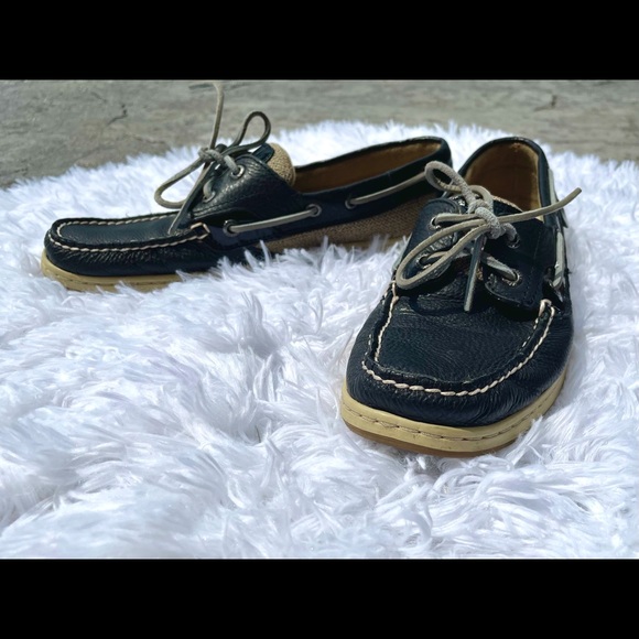 Sperry Topsider boat shoes navy tan leather 9M y2k